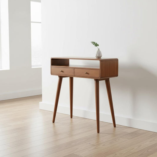 Curved Wooden Console Table – Two Drawers – Indoor Use
