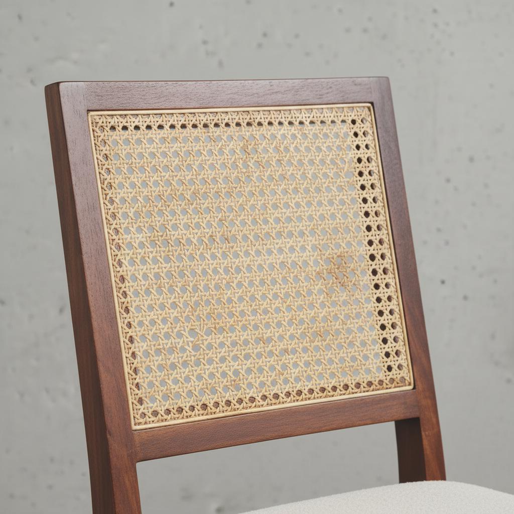 Upholstered Dining Chair with Rattan Backrest