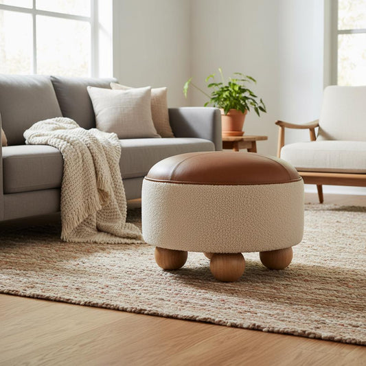 Upholstered Round Footstool for Indoor Use