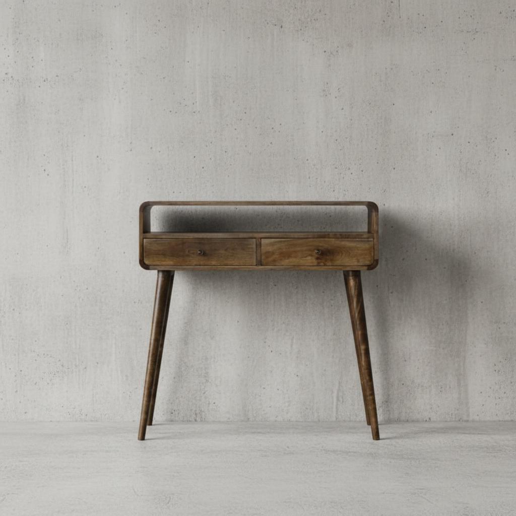 Curved Wooden Console Table – Two Drawers – Indoor Use