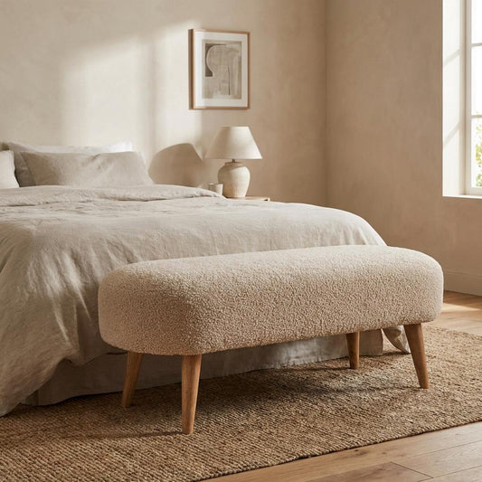 Upholstered Fabric Bench with Wooden Legs for Indoor Use