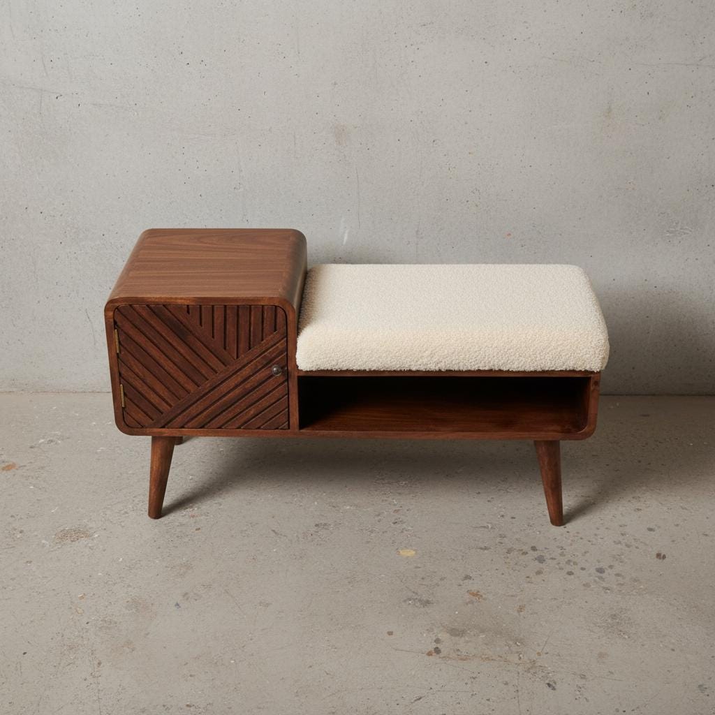 Upholstered Wooden Telephone Table with Shelf for Indoor Use