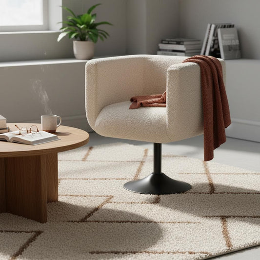 Upholstered Swivel Chair with Metal Base for Indoor Use