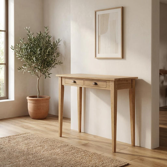 Wooden Console Table with Two Drawers and Tapered Legs