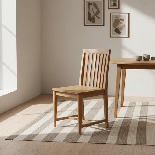 Wooden Dining Chair with Slatted Backrest
