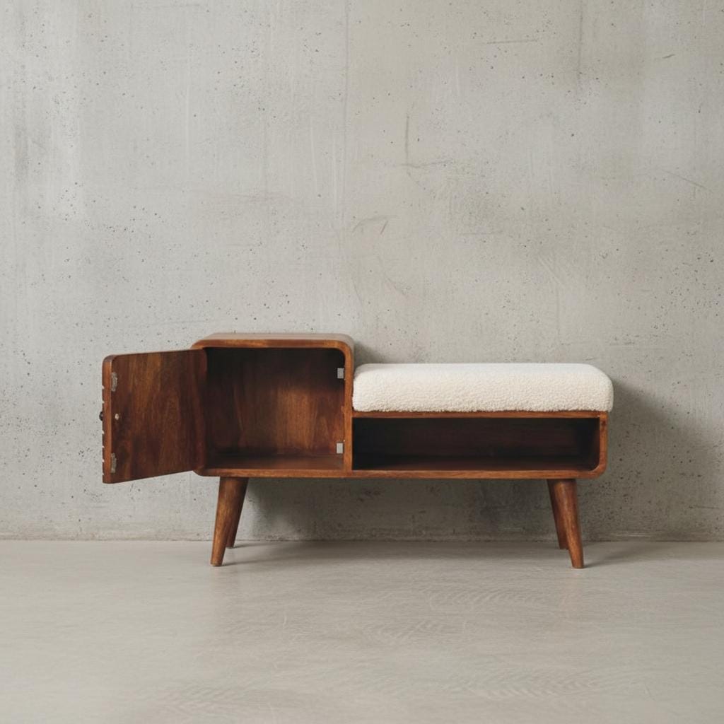 Upholstered Wooden Telephone Table with Shelf for Indoor Use