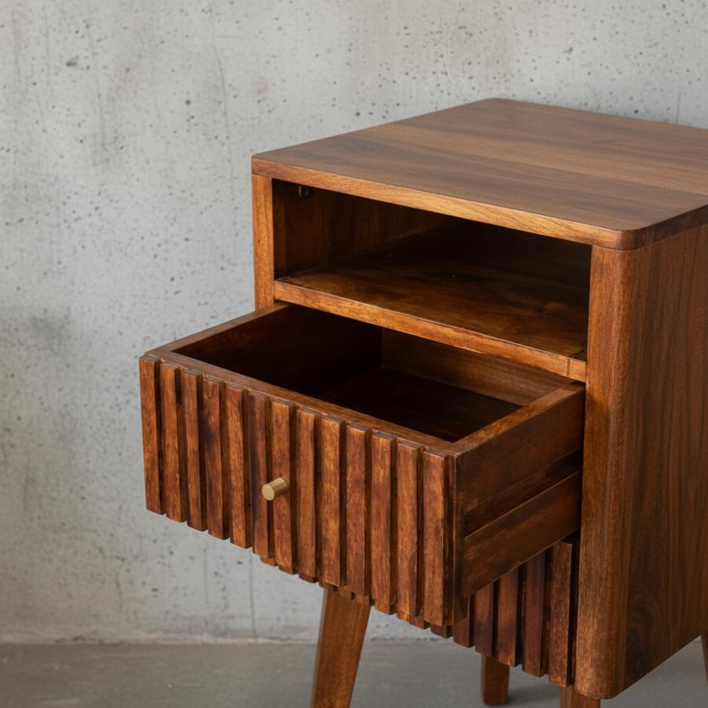 Wooden Bedside Table with Two Drawers and Open Shelf
