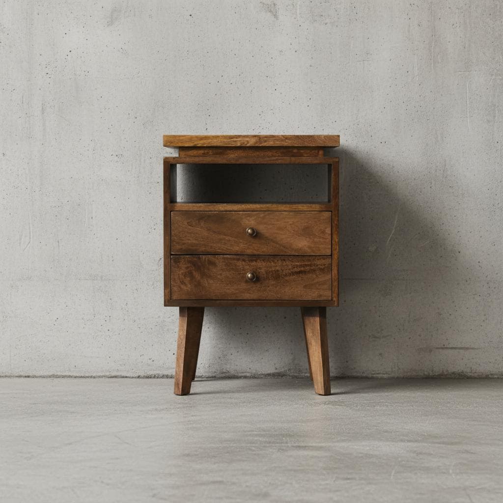 Wooden Bedside Table with Drawer and Open Shelf
