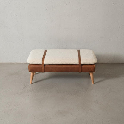 Upholstered Wooden Bench with Leather Straps for Indoor Use