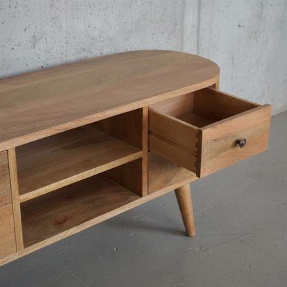 Wooden TV Media Unit with Drawers and Open Shelves