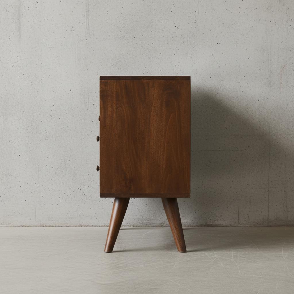 Wooden Bedside Table with Drawer and Open Shelf