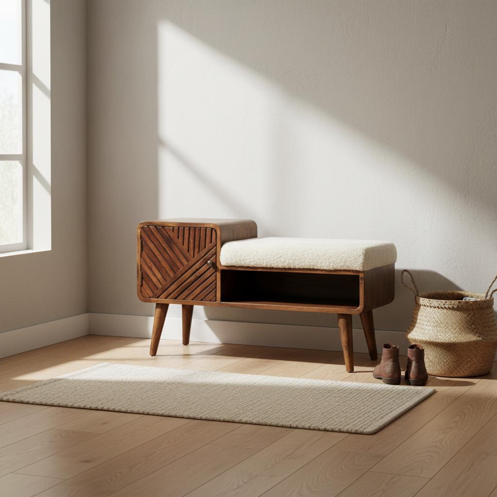 Upholstered Wooden Telephone Table with Shelf for Indoor Use