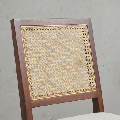 Upholstered Dining Chair with Rattan Backrest