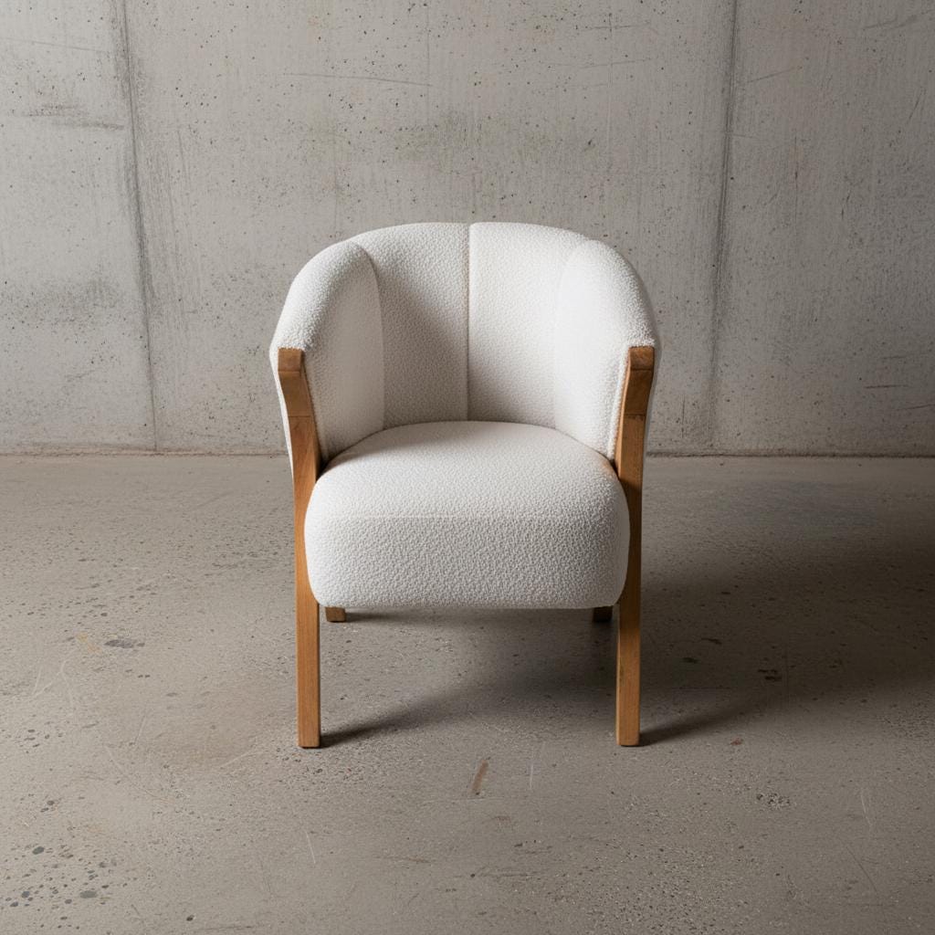 Upholstered Boucle Armchair with Wooden Legs for Indoor Use