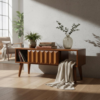 Wooden TV Media Unit with Sliding Door and Open Shelf