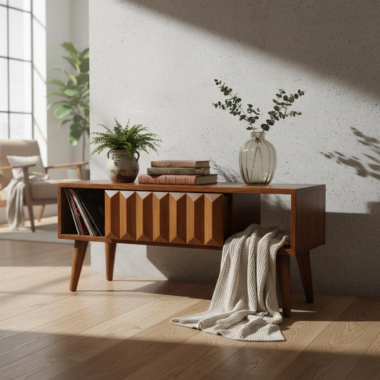 Wooden TV Media Unit with Sliding Door and Open Shelf