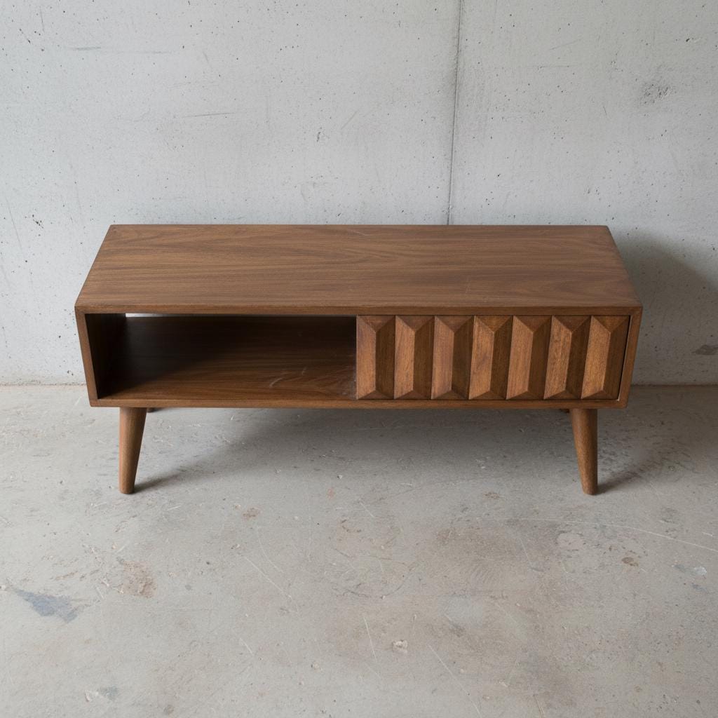 Wooden TV Media Unit with Sliding Door and Open Shelf