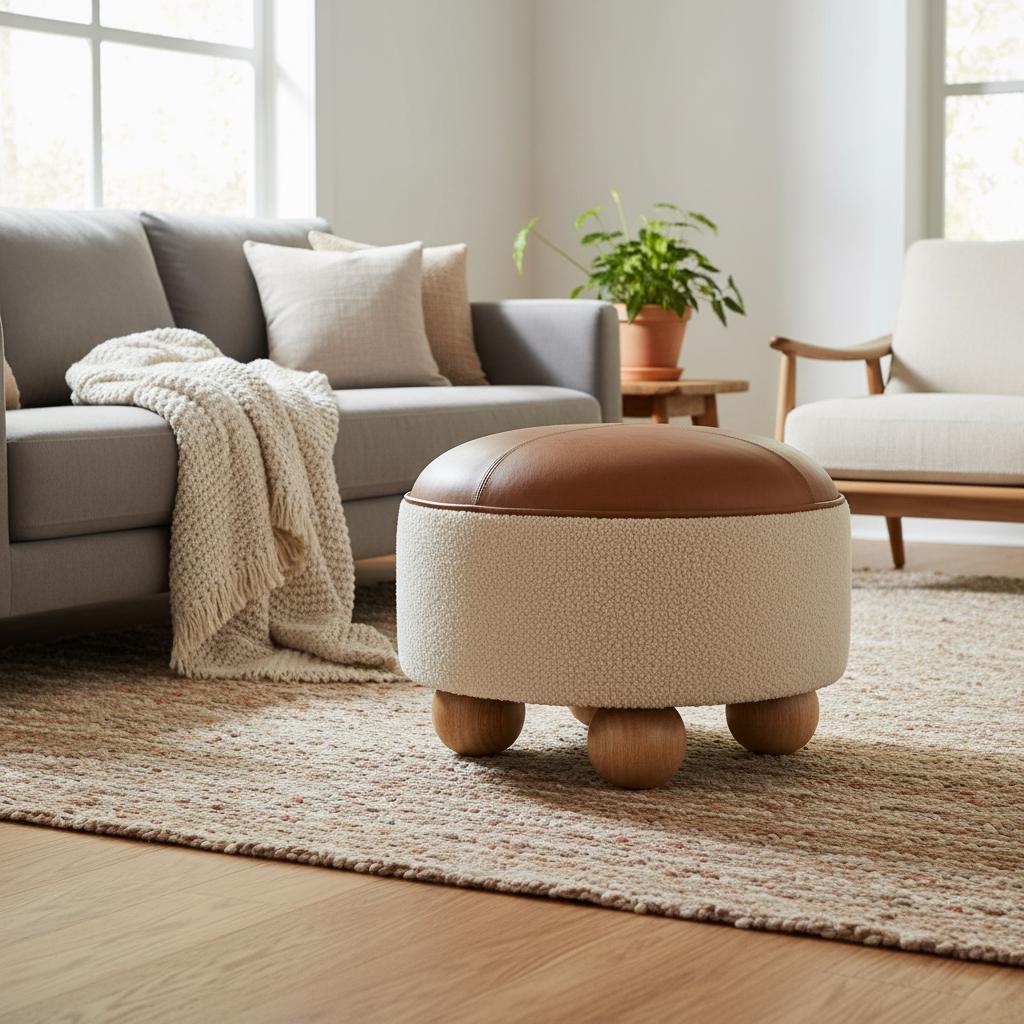 Upholstered Round Footstool for Indoor Use