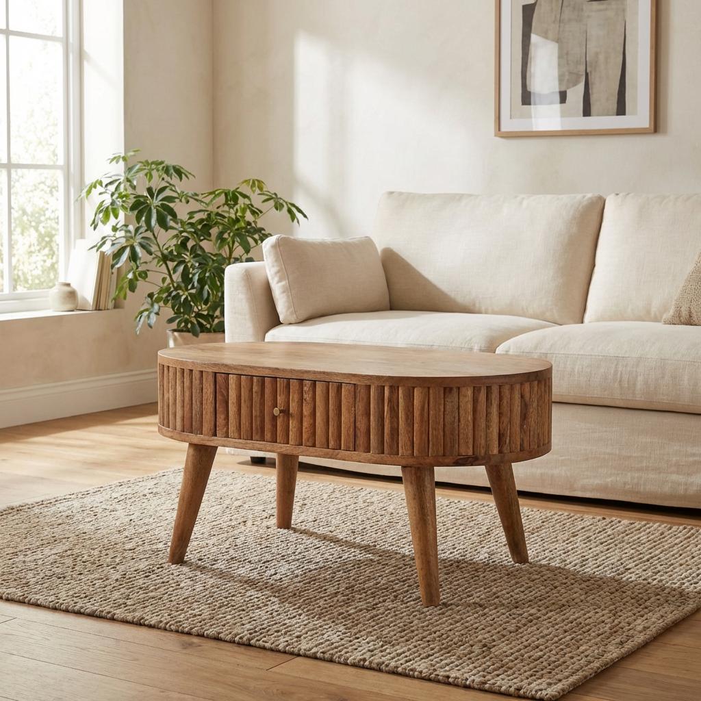 Oval Wooden Storage Cabinet with Doors and Tapered Legs