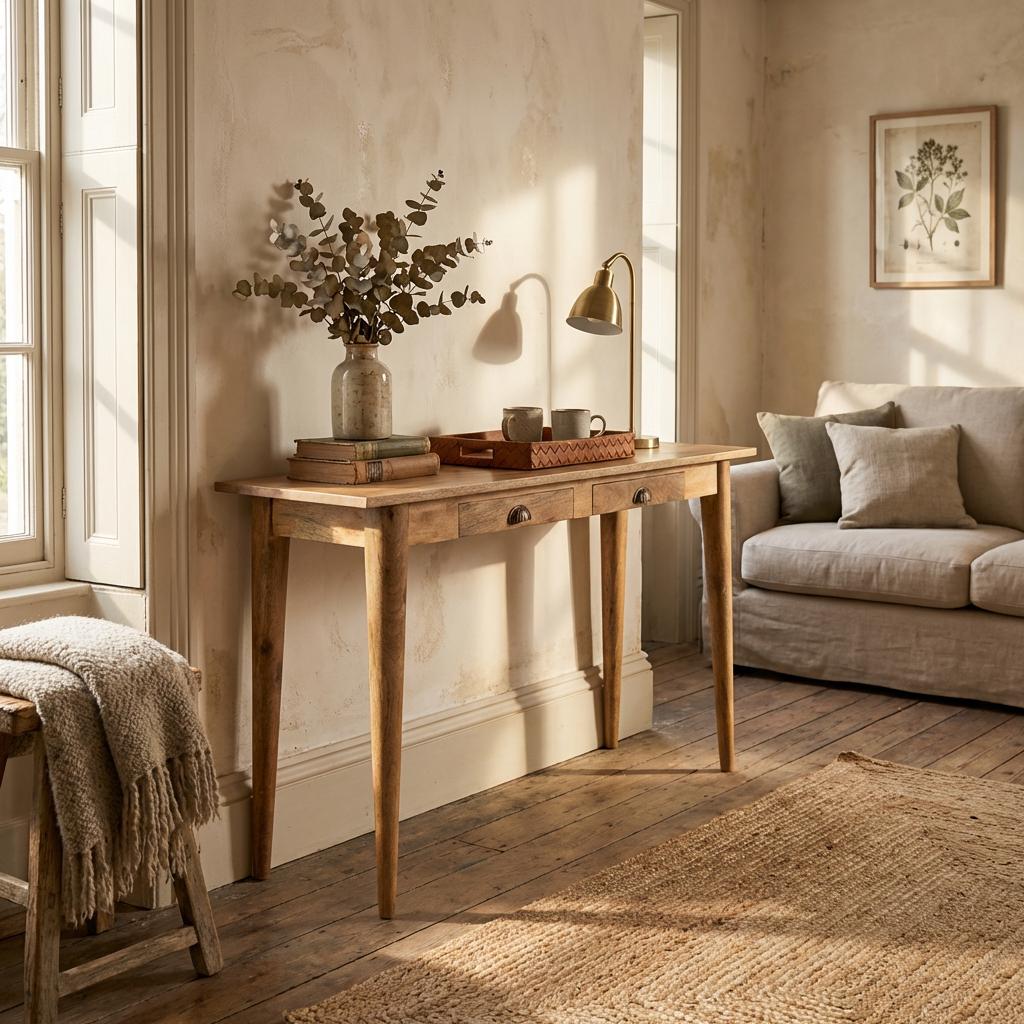 Wooden Console Table with Two Drawers and Tapered Legs
