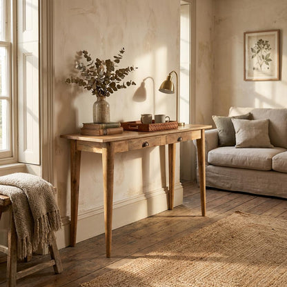 Wooden Console Table with Two Drawers and Tapered Legs