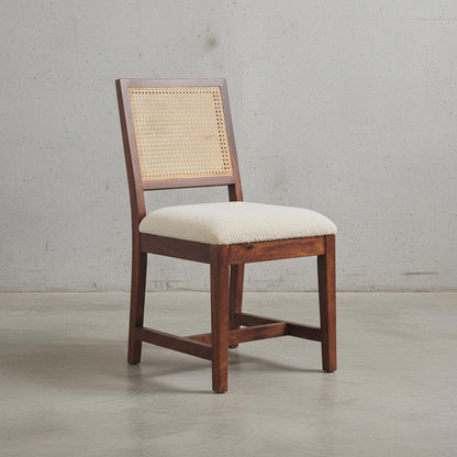 Upholstered Dining Chair with Rattan Backrest