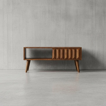 Wooden TV Media Unit with Sliding Door and Open Shelf