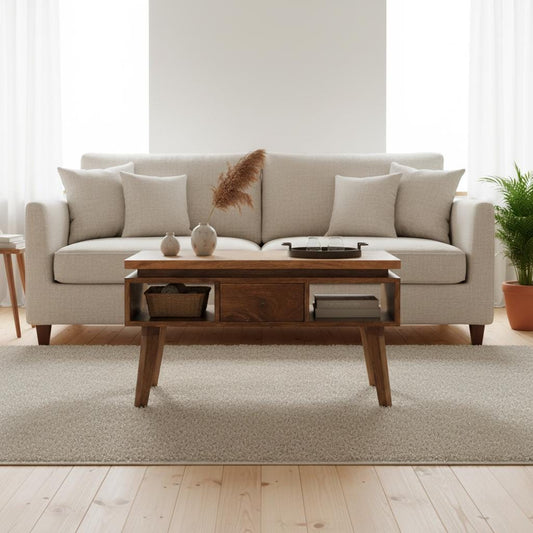 Wooden Coffee Table with Drawer for Indoor Use