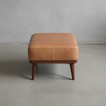Leather Footstool with Wooden Legs for Indoor Use