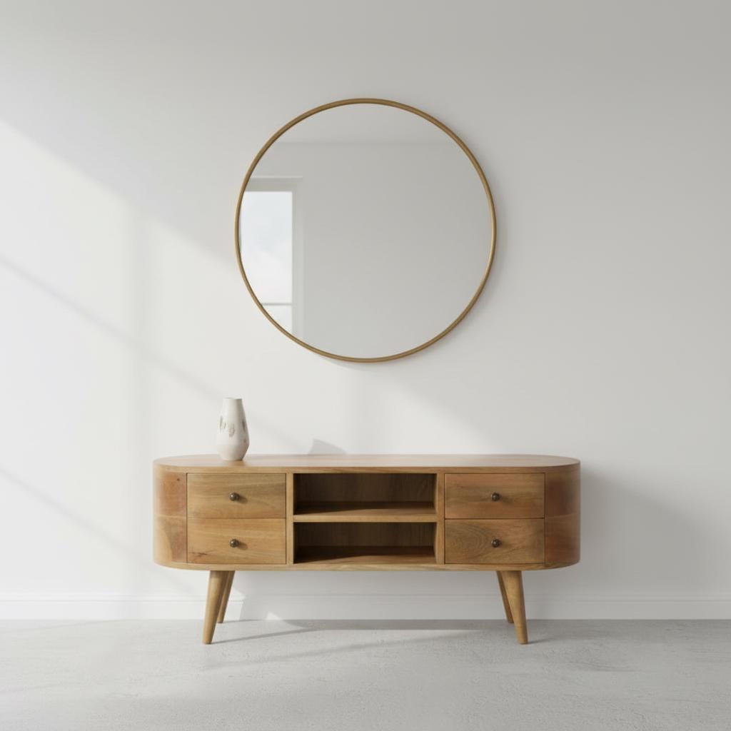 Wooden TV Media Unit with Drawers and Open Shelves