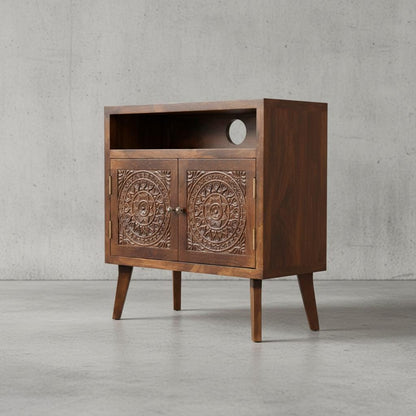 Wooden Storage Cabinet with Open Shelf and Doors