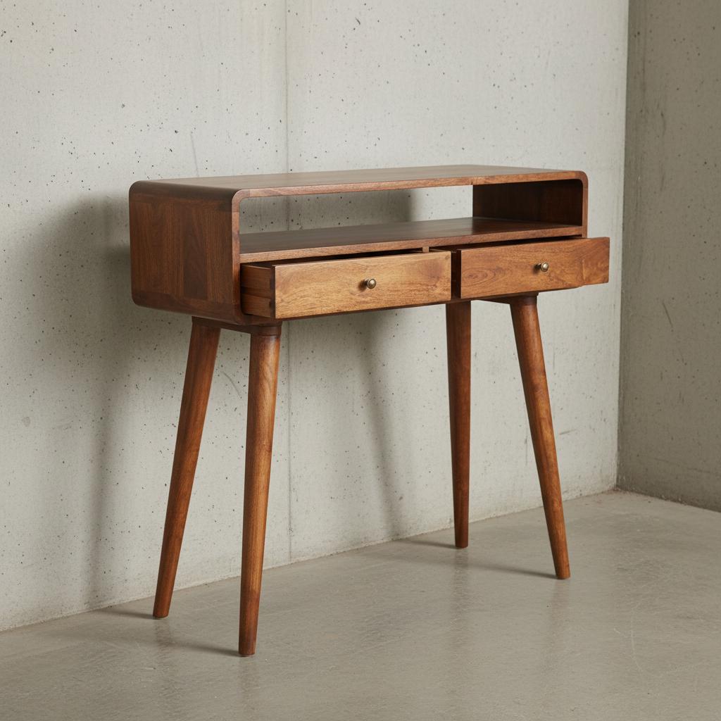 Curved Wooden Console Table – Two Drawers – Indoor Use