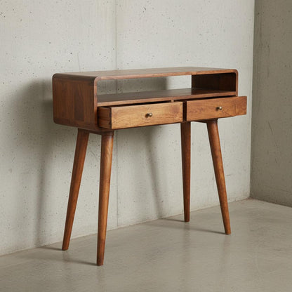 Curved Wooden Console Table – Two Drawers – Indoor Use