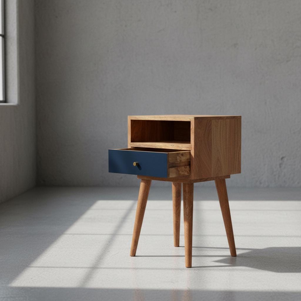 Wooden Bedside Table with Drawer for Indoor Use
