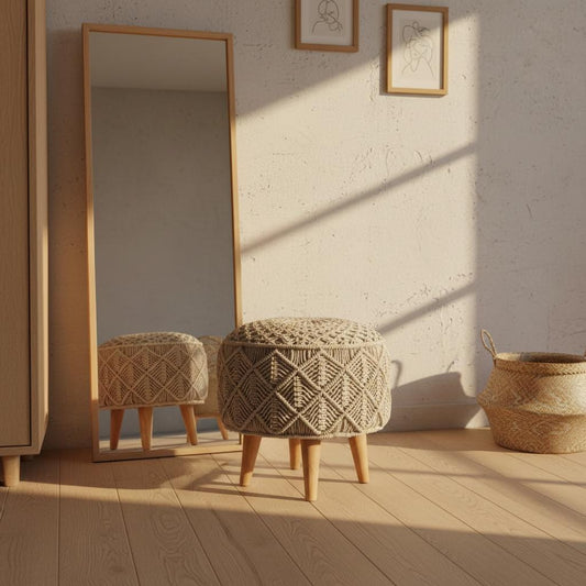 Upholstered Crochet Footstool for Indoor Use