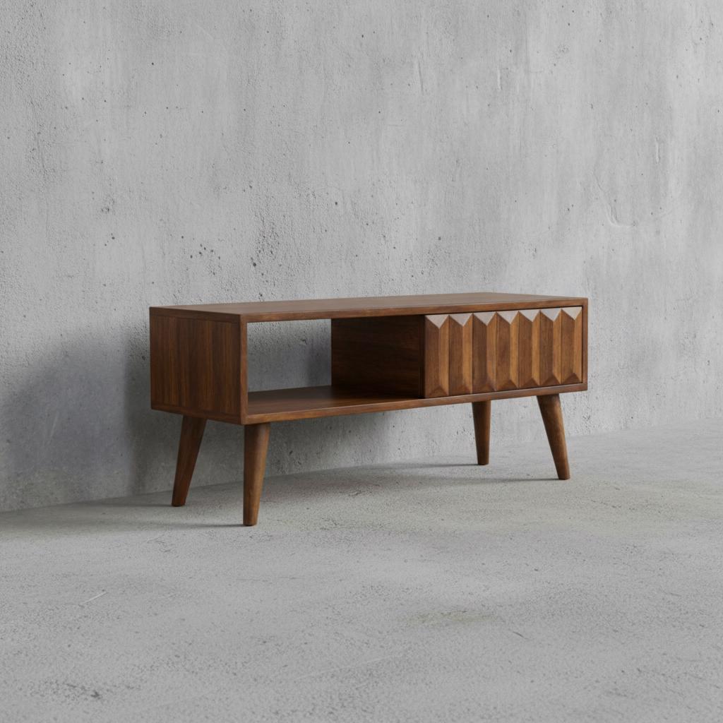 Wooden TV Media Unit with Sliding Door and Open Shelf