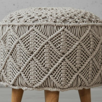 Upholstered Crochet Footstool for Indoor Use