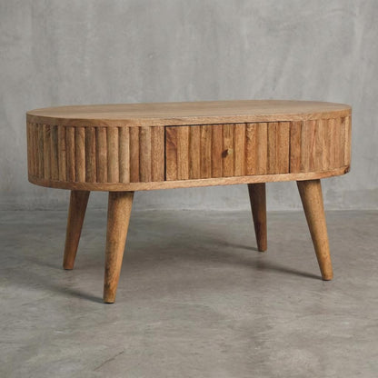 Oval Wooden Storage Cabinet with Doors and Tapered Legs