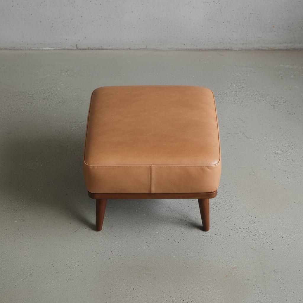 Leather Footstool with Wooden Legs for Indoor Use
