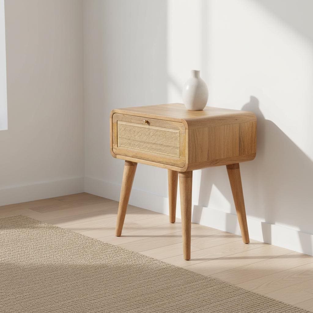 Wooden Bedside Table with Drawer for Indoor Use