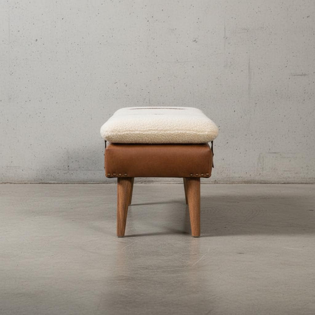 Upholstered Wooden Bench with Leather Straps for Indoor Use