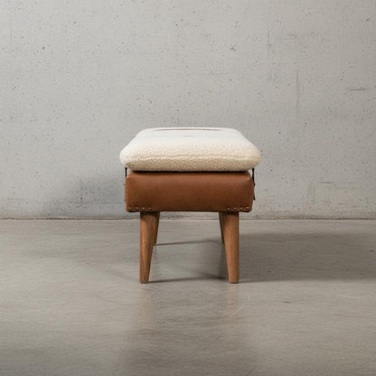 Upholstered Wooden Bench with Leather Straps for Indoor Use