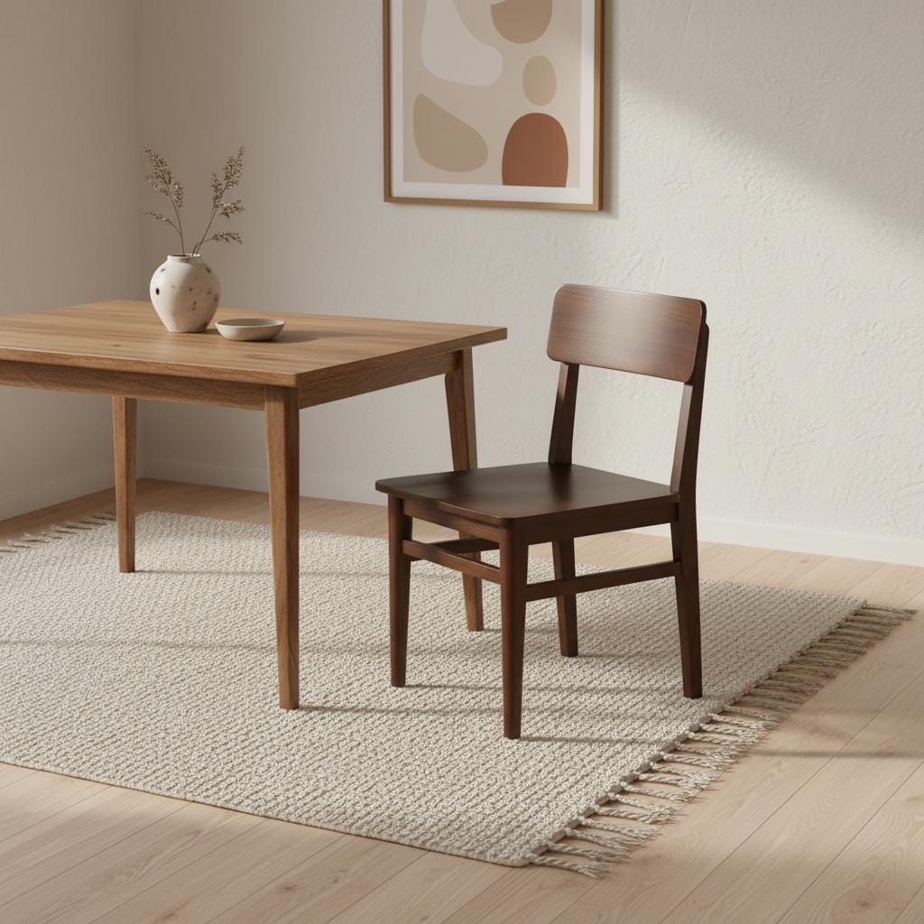 Wooden Dining Chair with Slatted Backrest