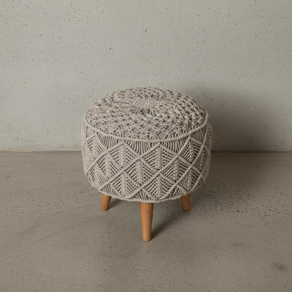 Upholstered Crochet Footstool for Indoor Use