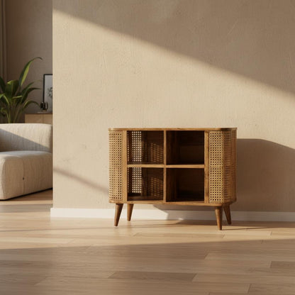 Open Wooden Storage Cabinet with Shelves for Indoor Use