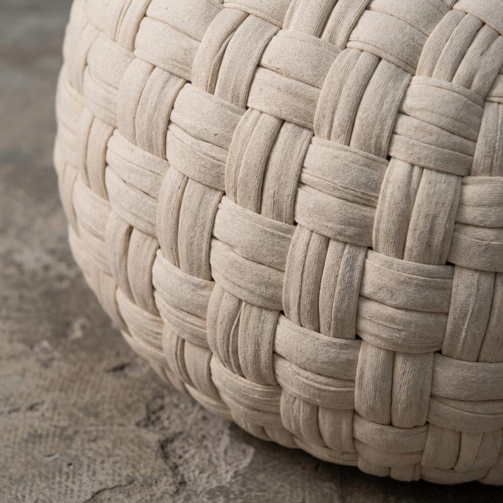 Woven Natural Fiber Pouf for Indoor Seating or Foot Support