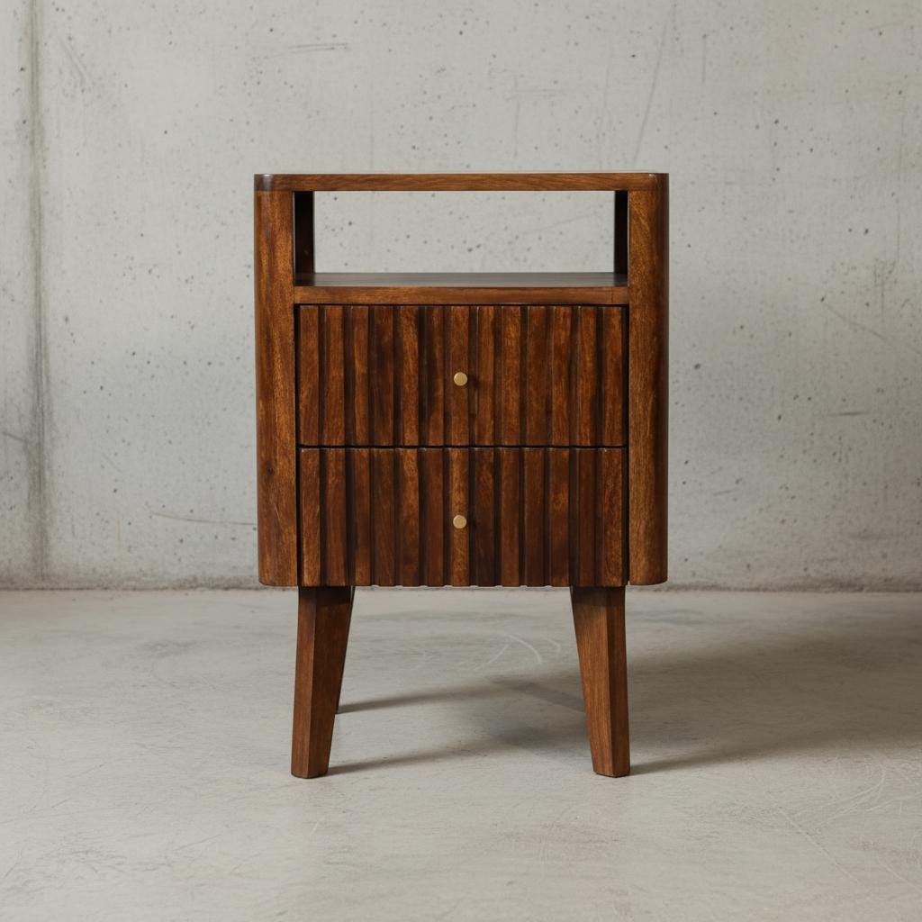 Wooden Bedside Table with Two Drawers and Open Shelf