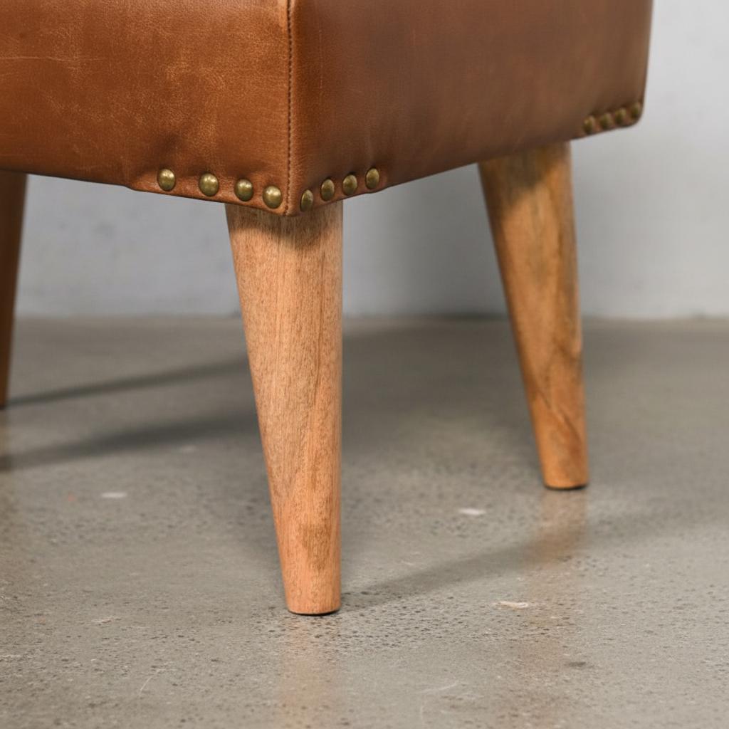 Upholstered Wooden Bench with Leather Straps for Indoor Use