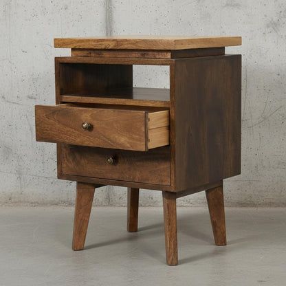 Wooden Bedside Table with Drawer and Open Shelf