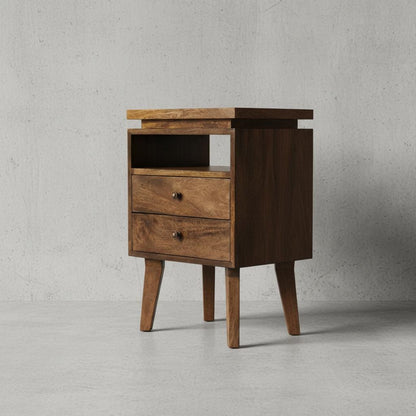 Wooden Bedside Table with Drawer and Open Shelf